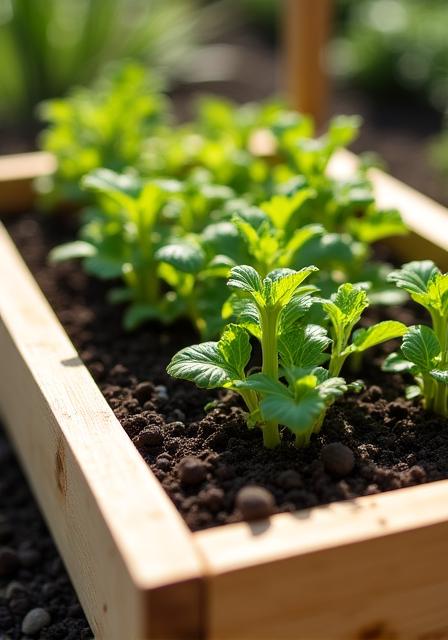 Ein fertiges Hochbeet aus unbehandeltem Lärchenholz