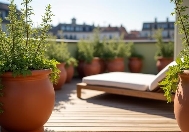 Nachhaltige Dachterrasse in Wien mit Holzelementen